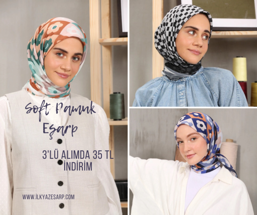 Soft Pamuk Eşarp  3 Adet 615 TL Yerine 580 TL